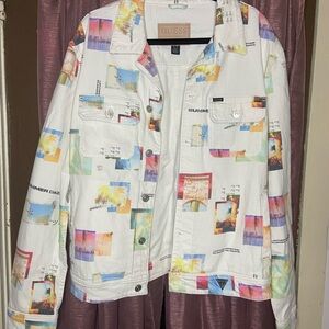 GUESS Collage Men’s Denim Jacket NWT *w/ Small Flaws
